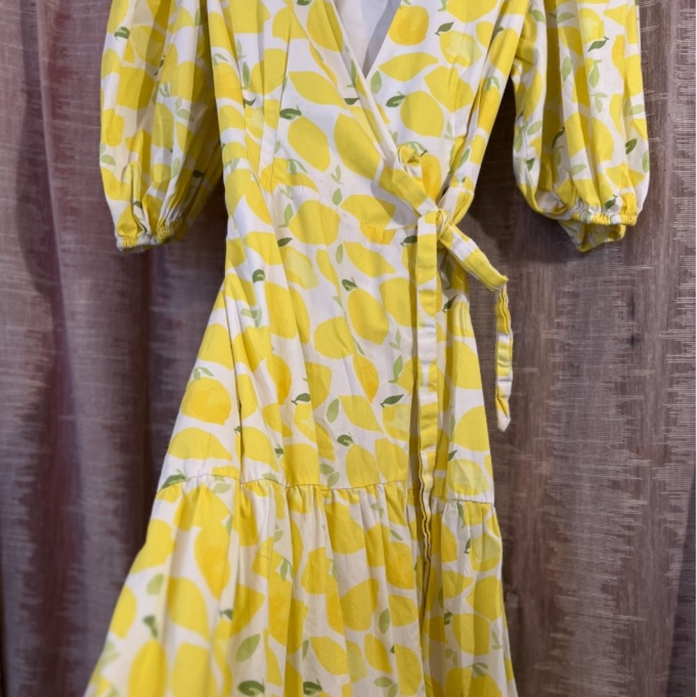 Anthropologie Hutch Lemon Print Wrap Midi Dress, NEW - Picture 14 of 14